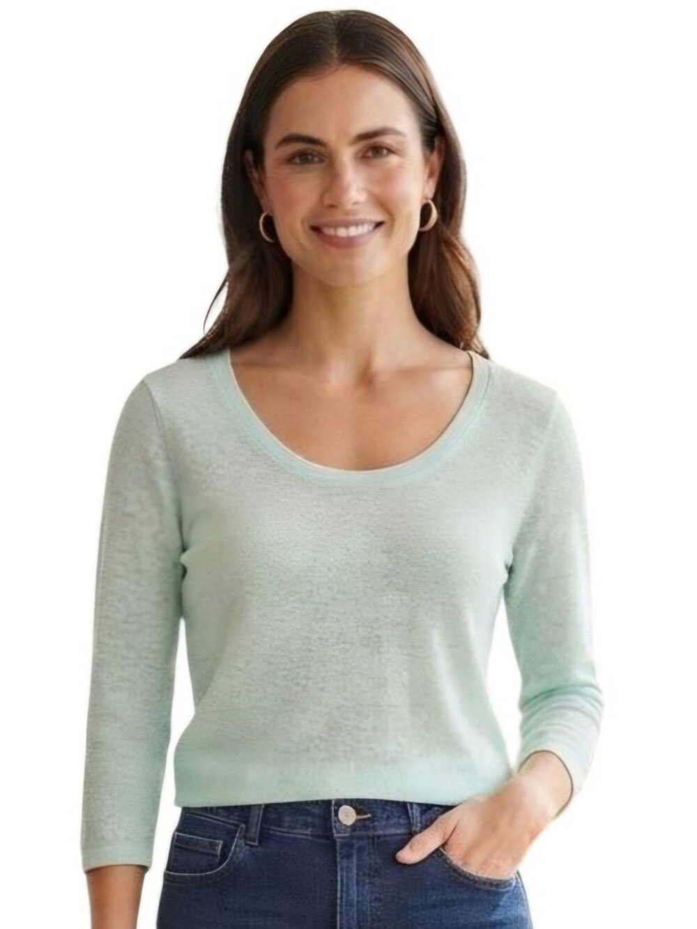 Nally & Millie Mint Green Lightweight Scoop Neck 3/4 Sleeve Sweater Size XS